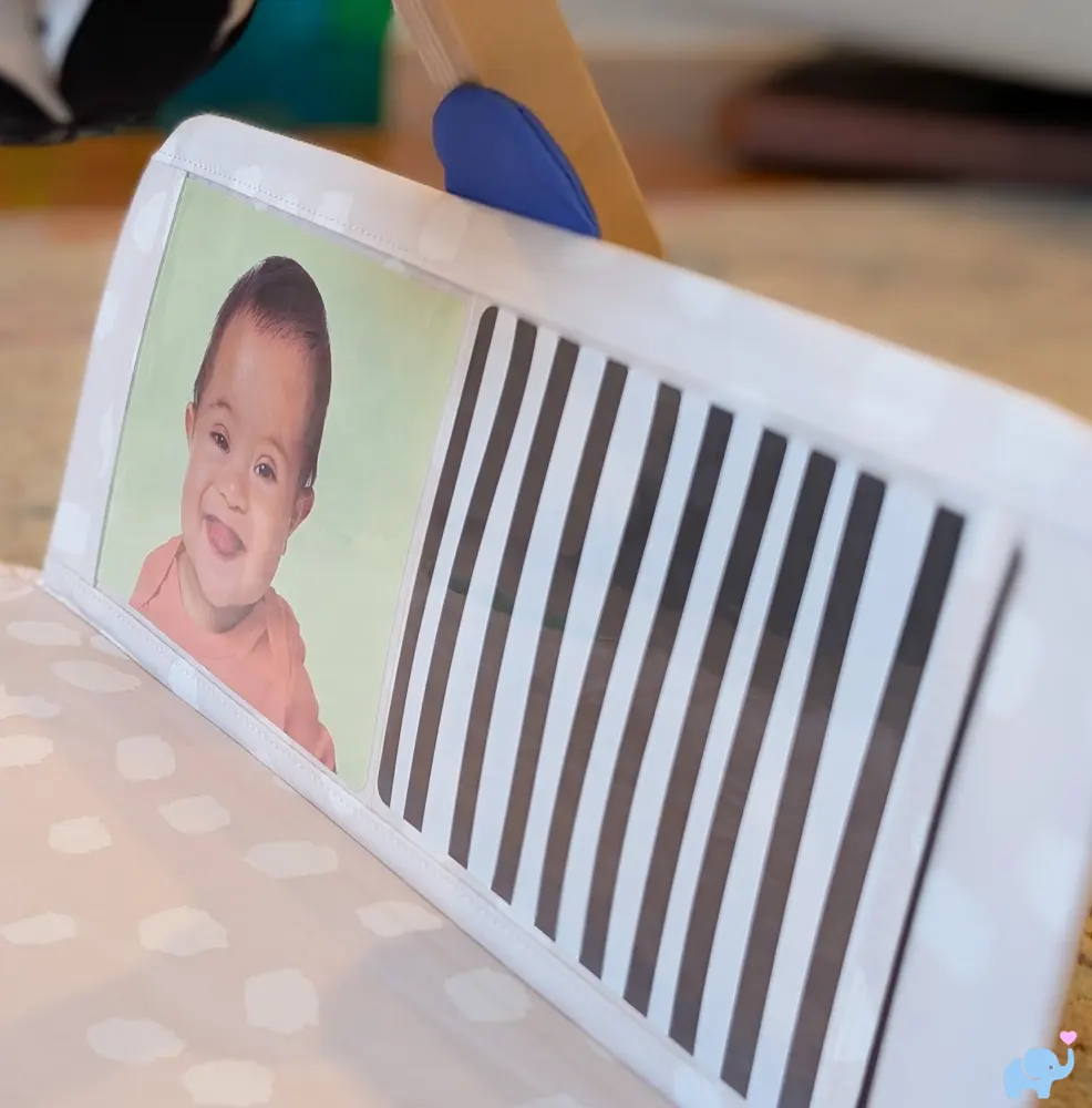 Mirror and pattern card pocket flap on the Lovevery Play Gym