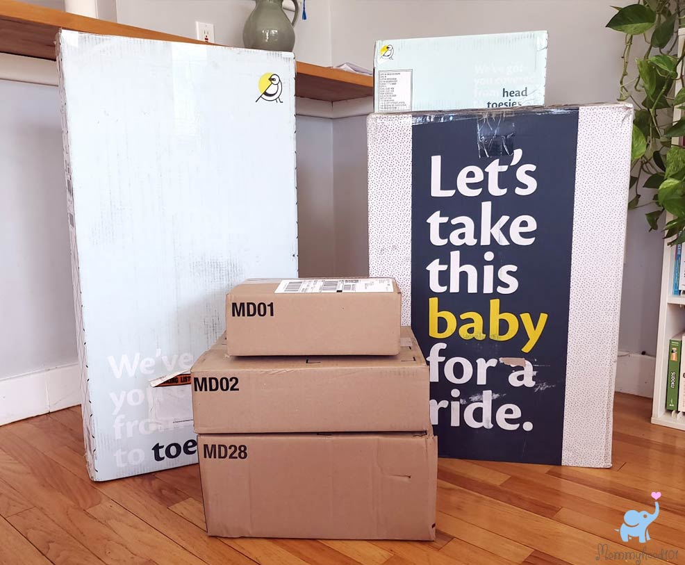 mockingbird 2.0 stroller shipped in several boxes