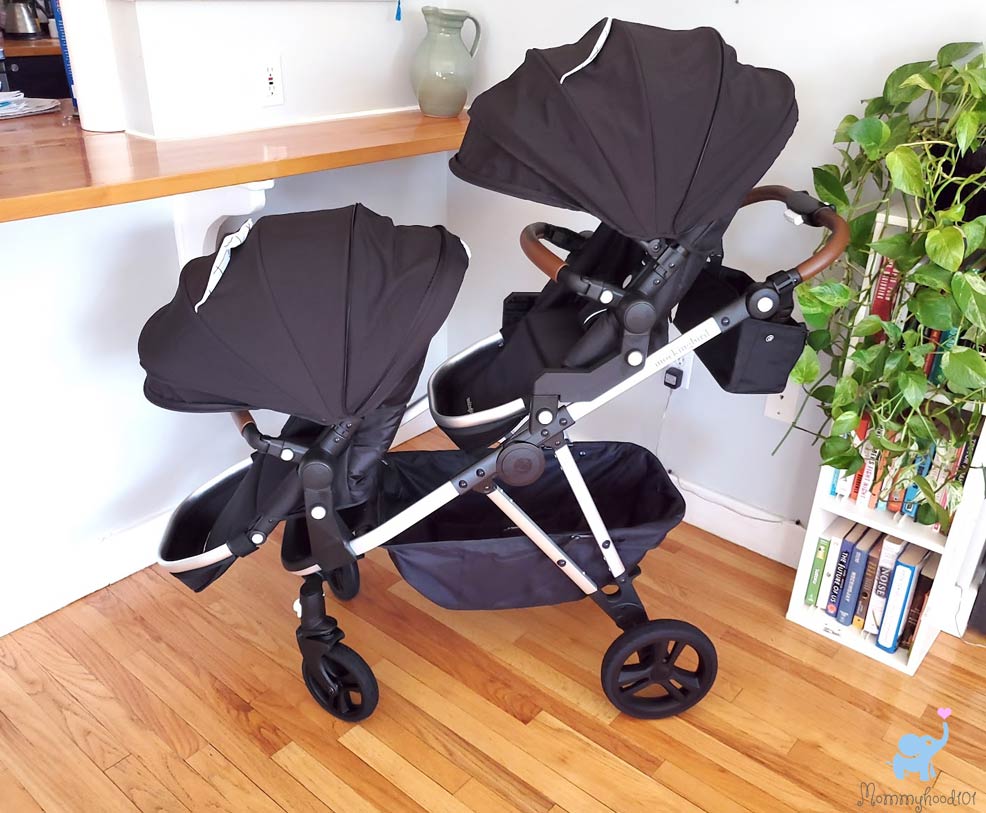 mockingbird single to double stroller assembled with canopies