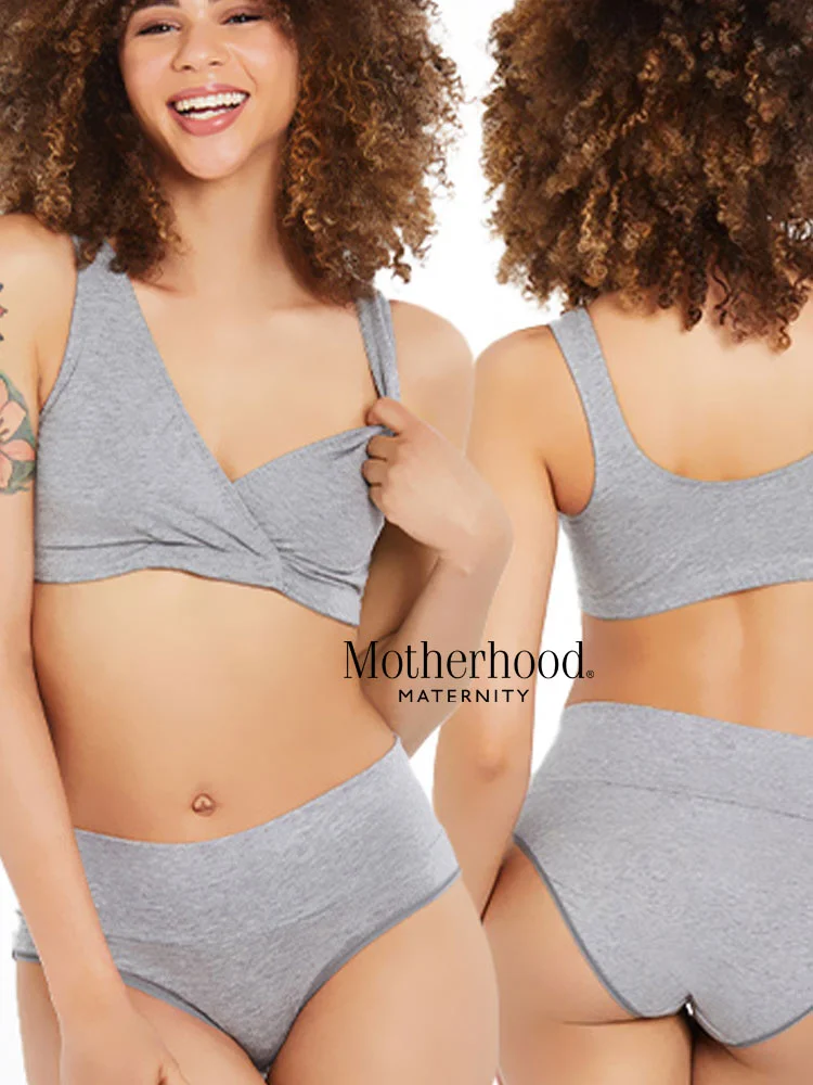 mother wearing motherhood maternity wrap front sleep nursing bra