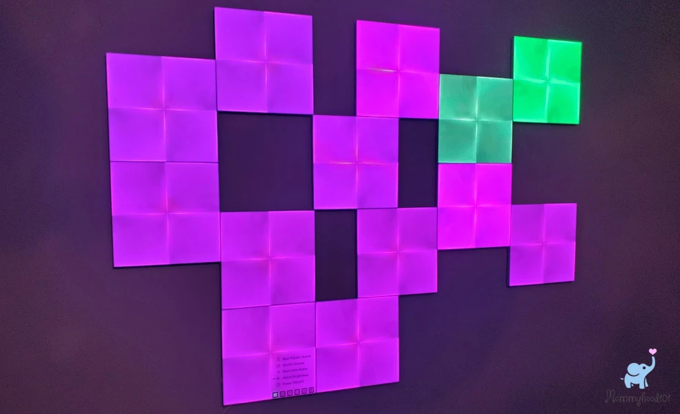 nanoleaf canvas panels with purple and green lights