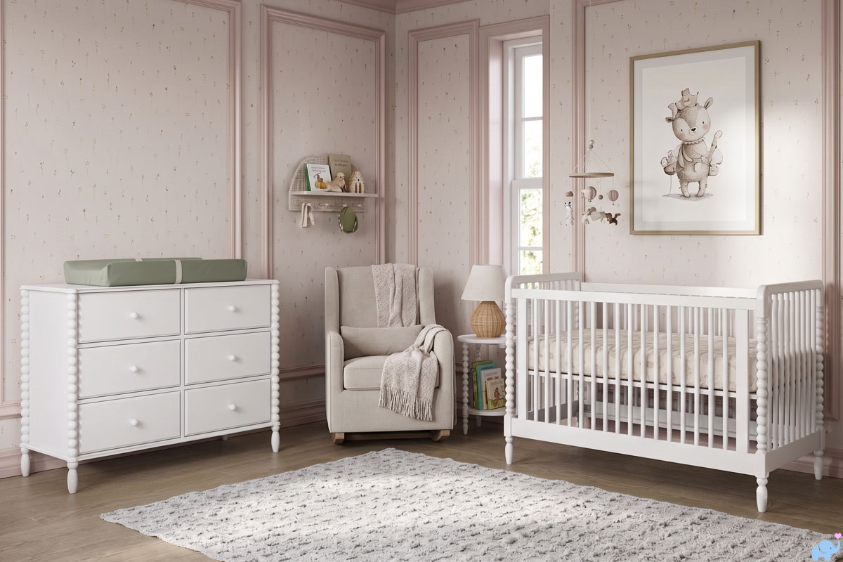 nestig briar crib dresser in a baby nursery