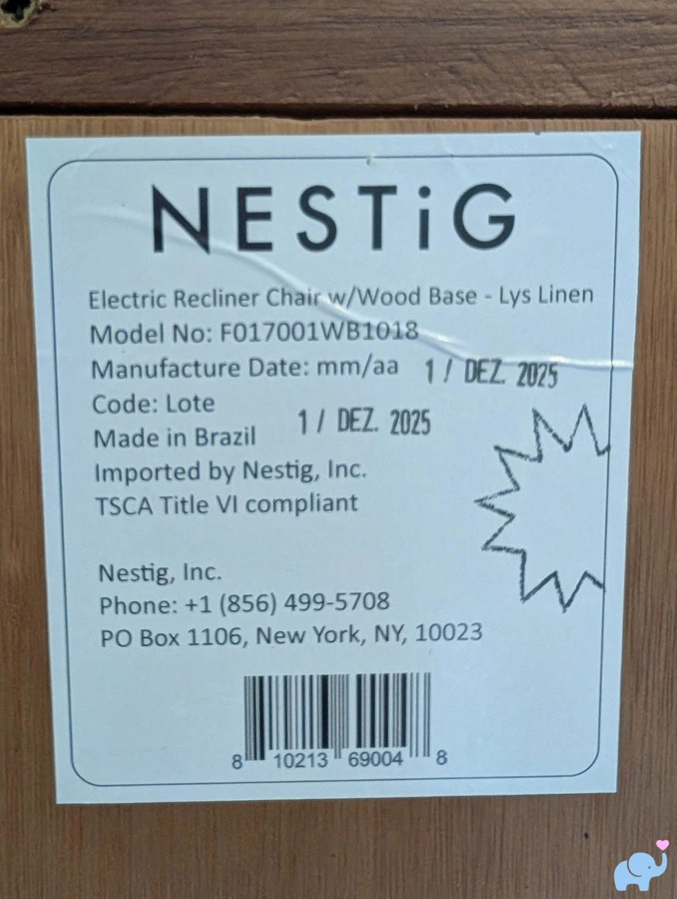 Nestig Drift glider manufacturing label showing made in Brazil