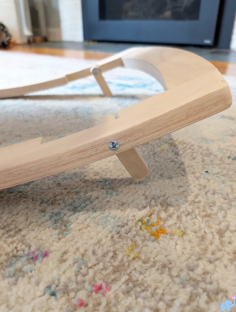close up of Newton Baby Rocker rear kickstand feet for stationary mode