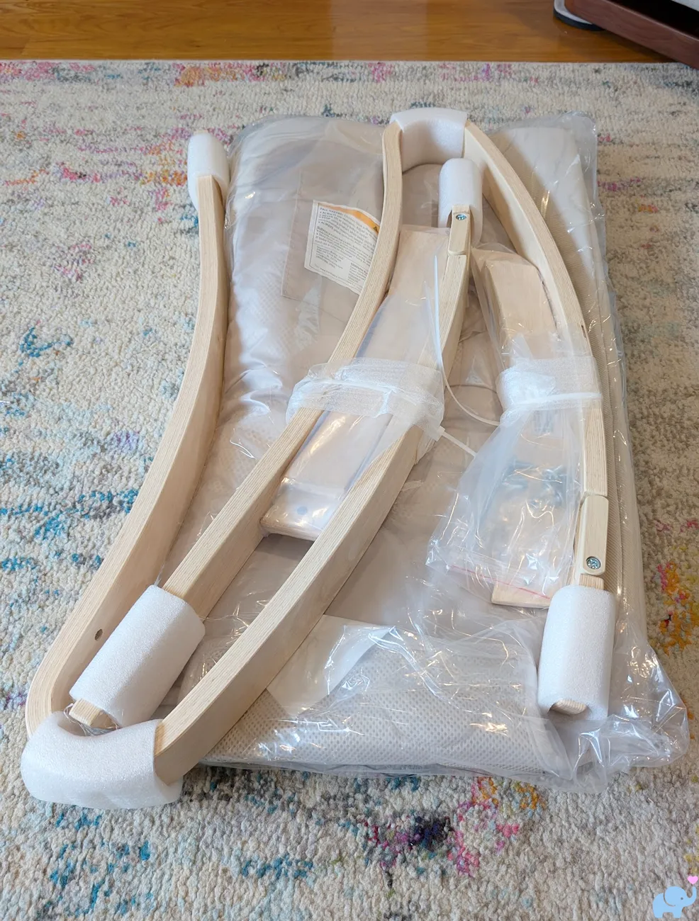 Newton Baby Rocker unboxed parts laid out before assembly
