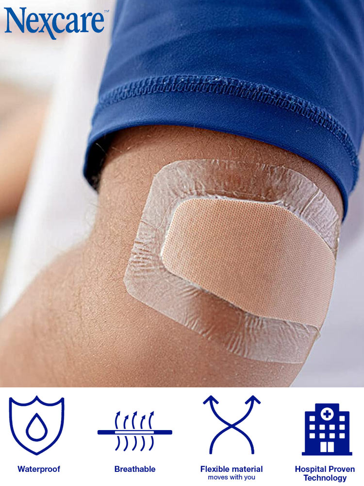 a childs elbow covered with a large nexcare bandage