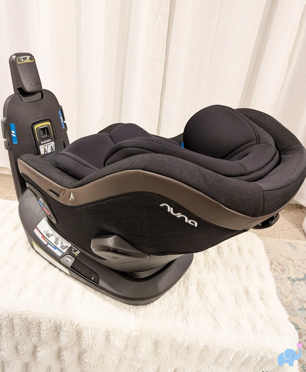 nuna revv maxx rotated to rear-facing position