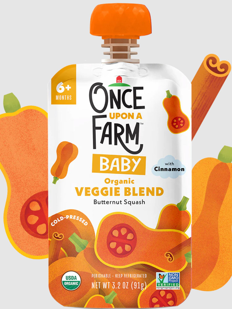 a pouch of once upon a farm veggie puree
