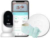 owlet smart sock plus baby monitor and the owlet app shown on a smartphone