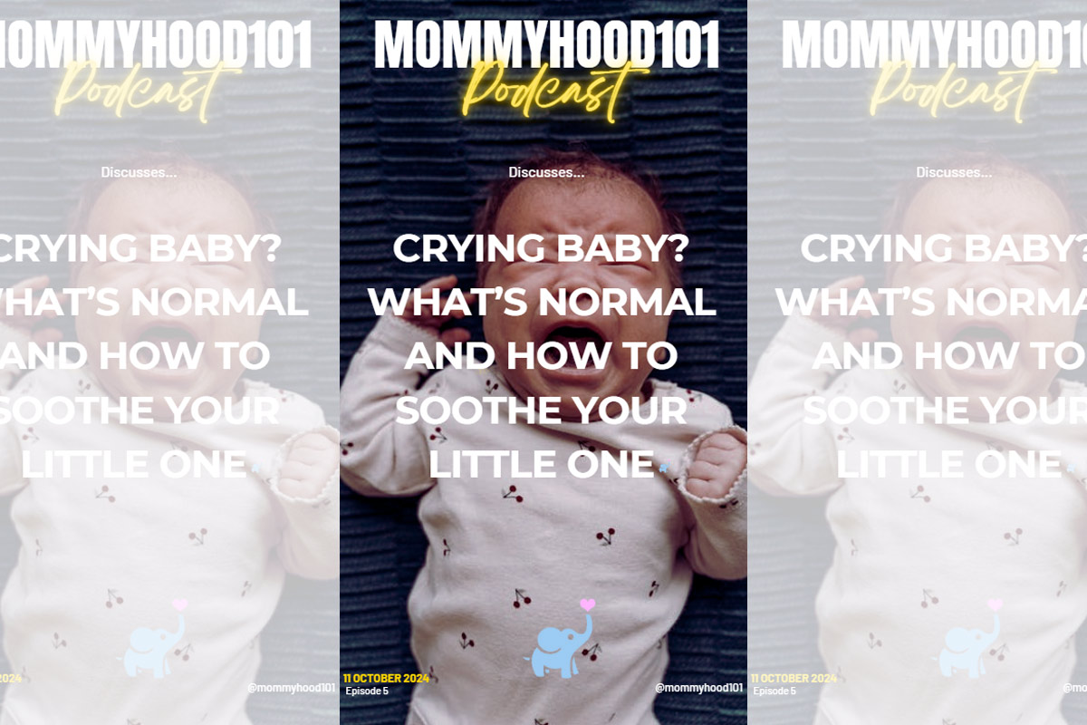 podcast discussion of baby crying and how to connect with and soothe your baby