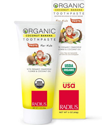 a box and tube of radius banana coconut toothpaste