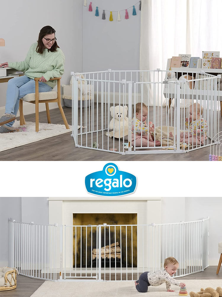 Regalo 192-inch Super Wide Baby Gate with baby playing