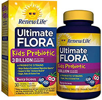 a bottle and box of renewlife ultimate flora prebiotics probiotics for kids