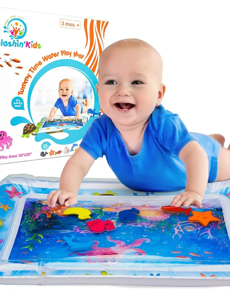 Splashin Kids inflatable tummy time sensory water mat with floating toys