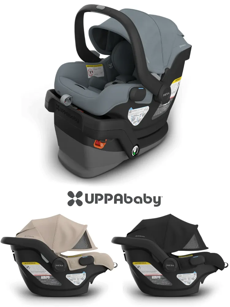 uppababy mesa v3 infant car seat in multiple views and colors