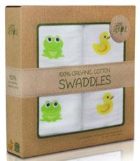 two weesprout muslin swaddle blankets with frog and duck designs