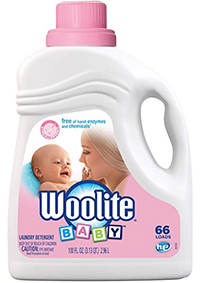 a bottle of woolite sensitive baby laundry detergent